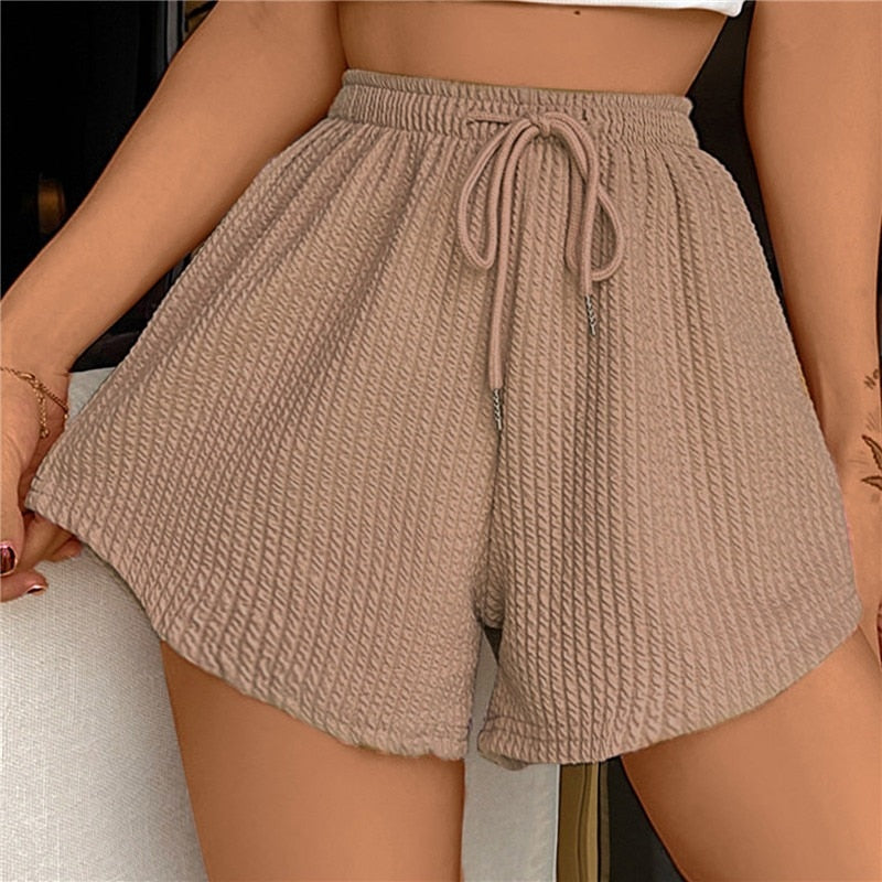 High Elastic Lace Up Drawstring Wide Leg Sweat Short