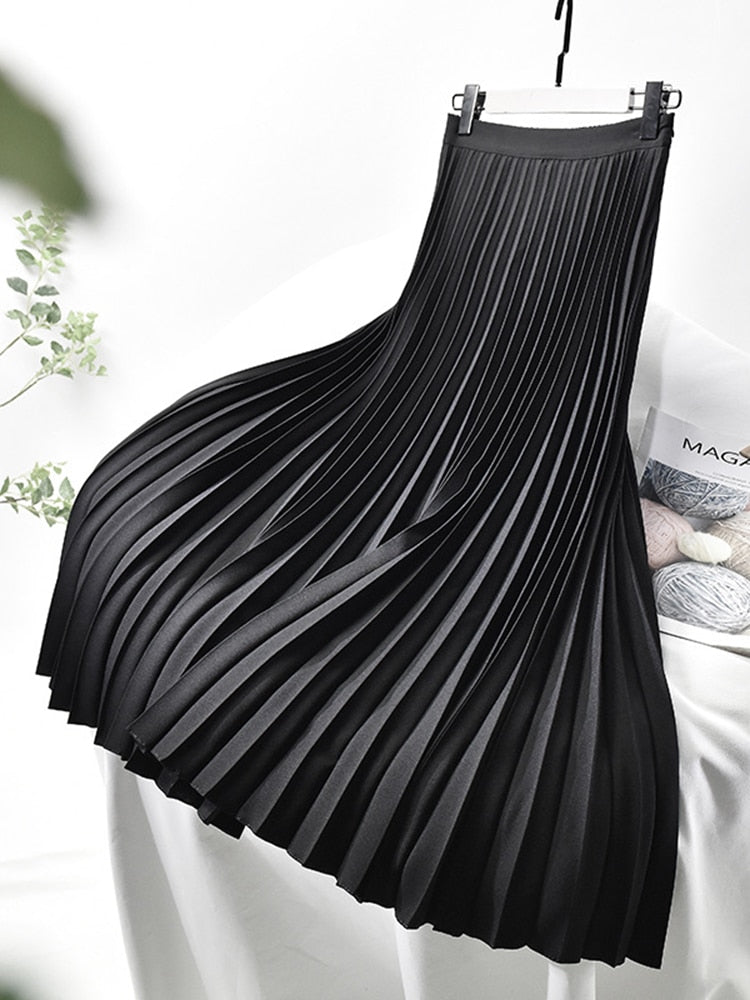 Autumn Elegant Chic Solid Pleated Skirt