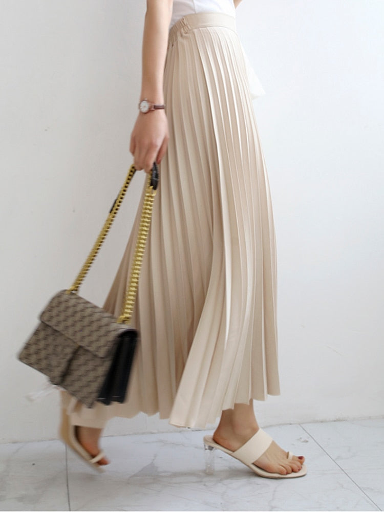 Autumn Elegant Chic Solid Pleated Skirt
