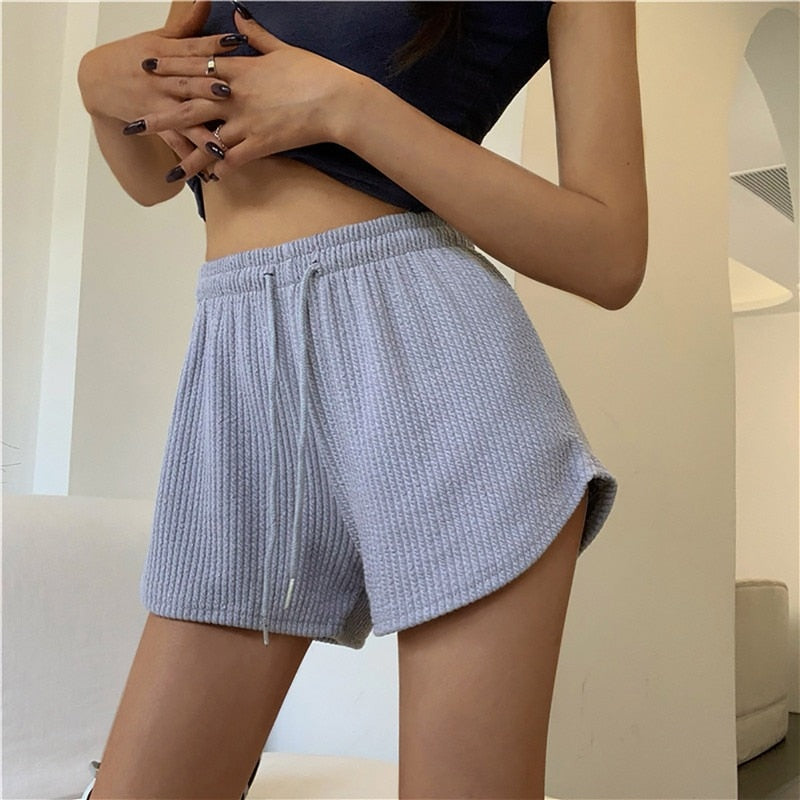 High Elastic Lace Up Drawstring Wide Leg Sweat Short