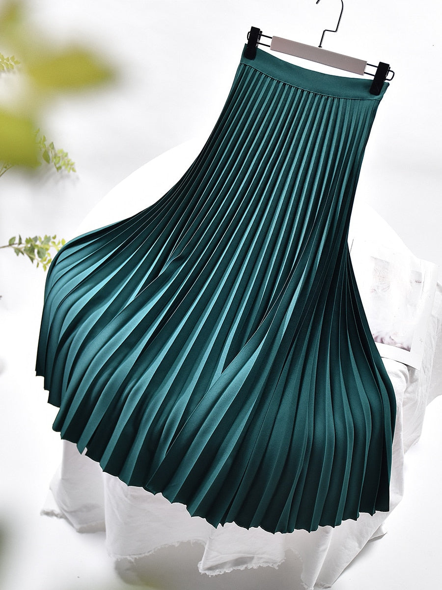Autumn Elegant Chic Solid Pleated Skirt