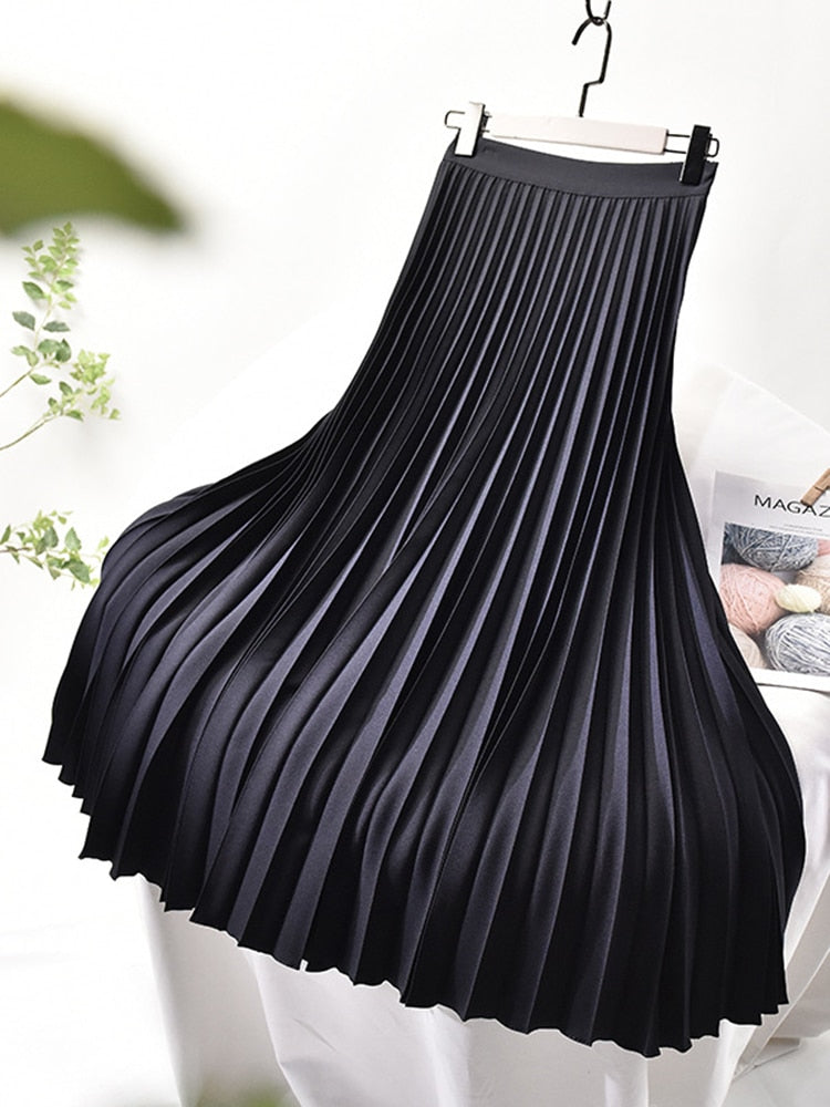 Autumn Elegant Chic Solid Pleated Skirt