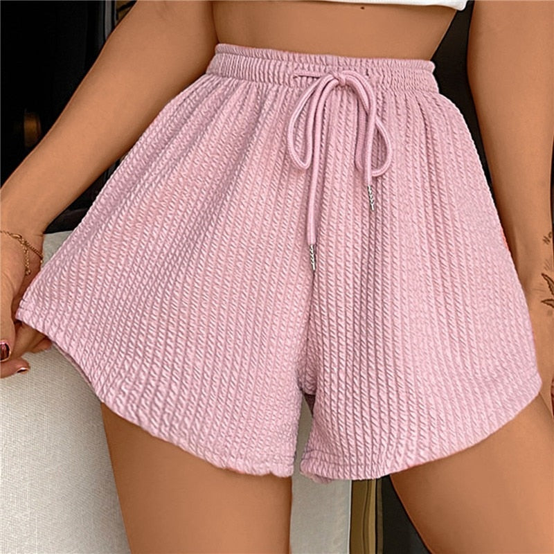 High Elastic Lace Up Drawstring Wide Leg Sweat Short