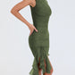 New Elegant Ruffle Ruched Midi Dress