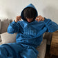 New Letter Print Blue Hoodies