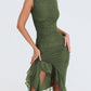 New Elegant Ruffle Ruched Midi Dress