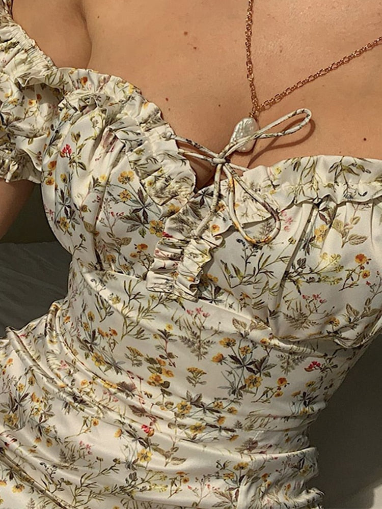 Summer Floral Off Shoulder Puff Sleeve Dress