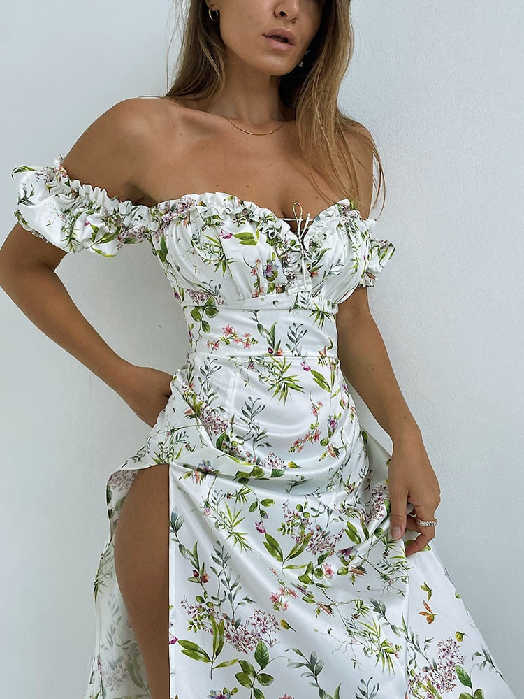 Summer Floral Off Shoulder Puff Sleeve Dress