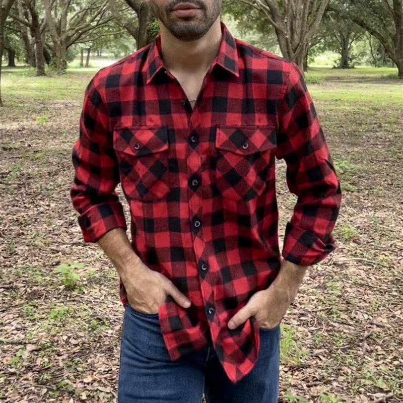 New Men Casual Plaid Flannel Shirt