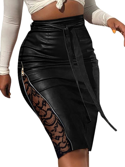 KREYOL BLACK ABOVE KNEE  LEATHER MINI SKIRT