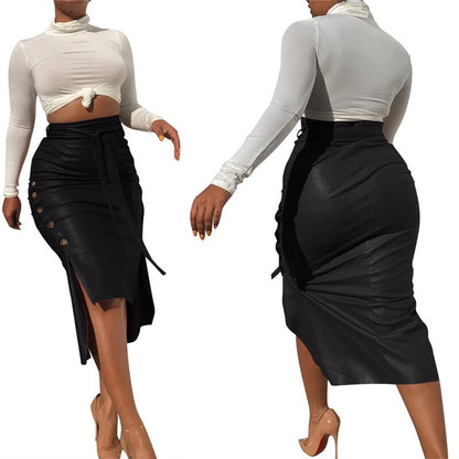 KREYOL HIGH WAIST LEATHER SKIRT