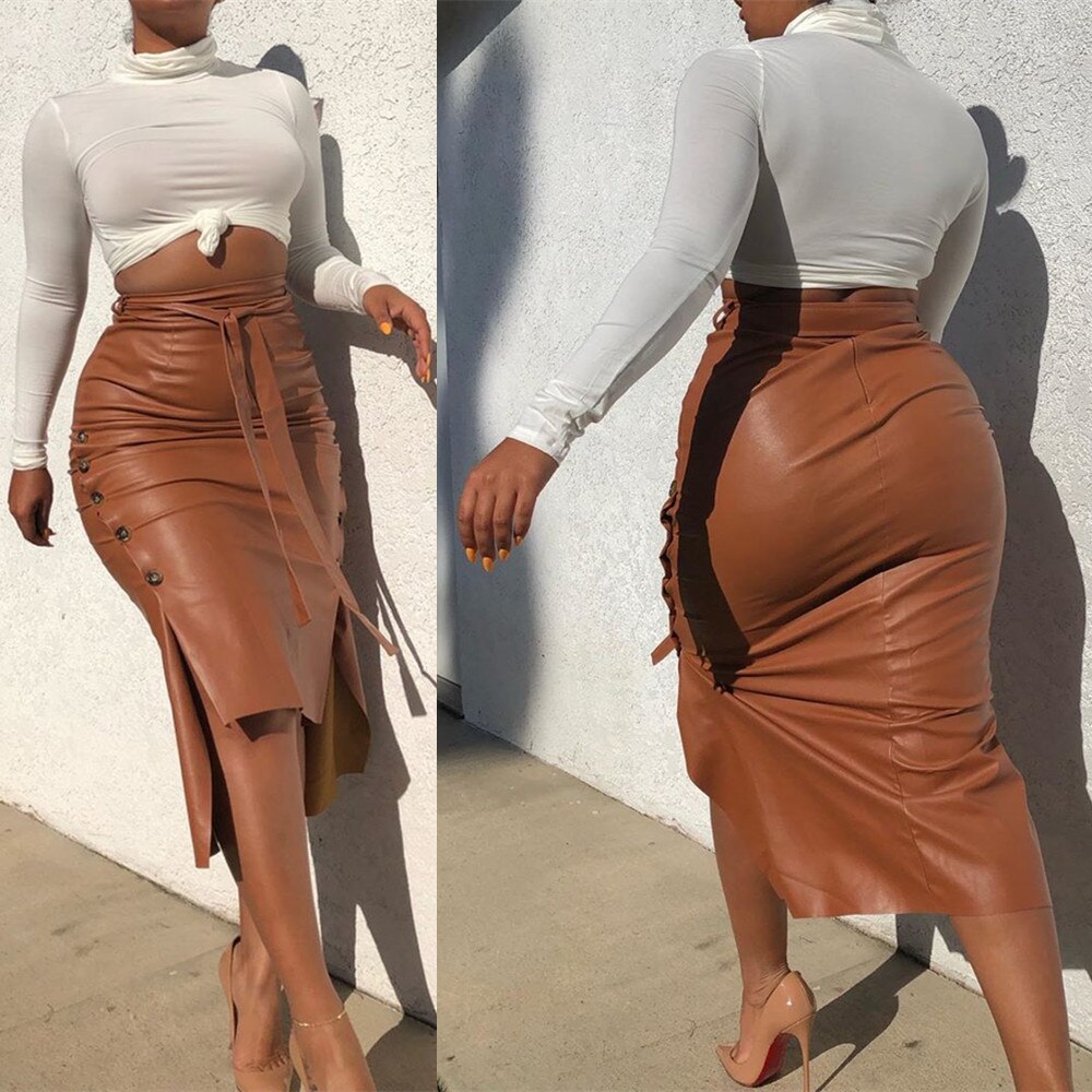 KREYOL HIGH WAIST LEATHER SKIRT