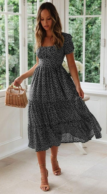 Summer Casual Square collar floral maxi long dress