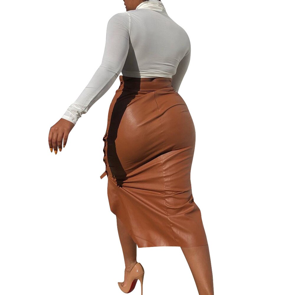 KREYOL HIGH WAIST LEATHER SKIRT