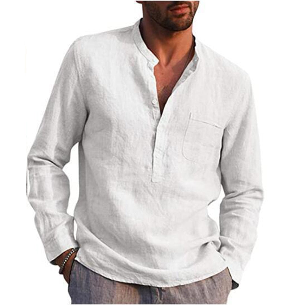 Cotton Linen Hot Sale Mens Long-Sleeved Shirts