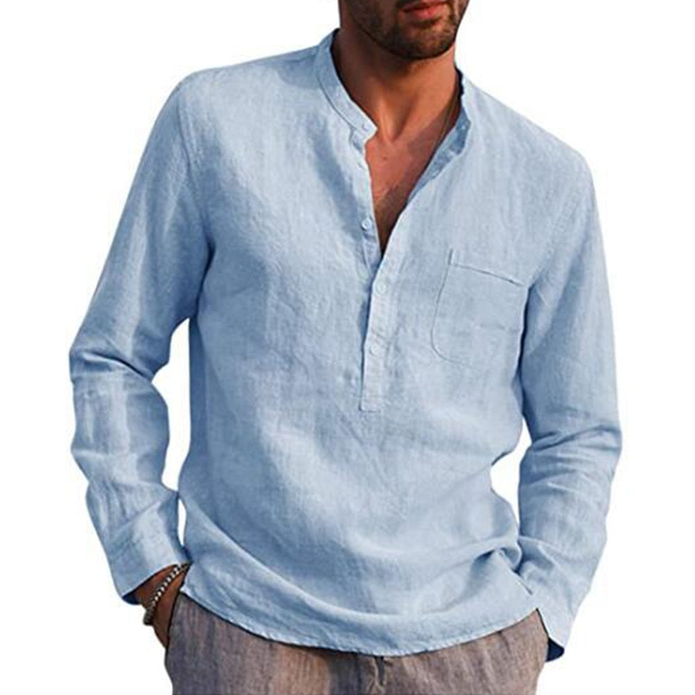 Cotton Linen Hot Sale Mens Long-Sleeved Shirts