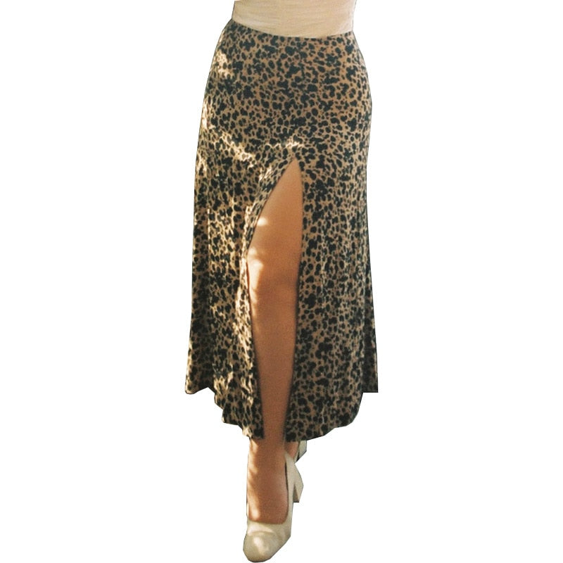 High waist stretch split long A-line skirts