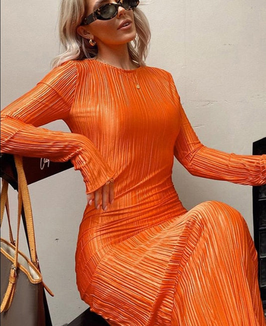 Women Fashion Long Sleeve Midi Dress