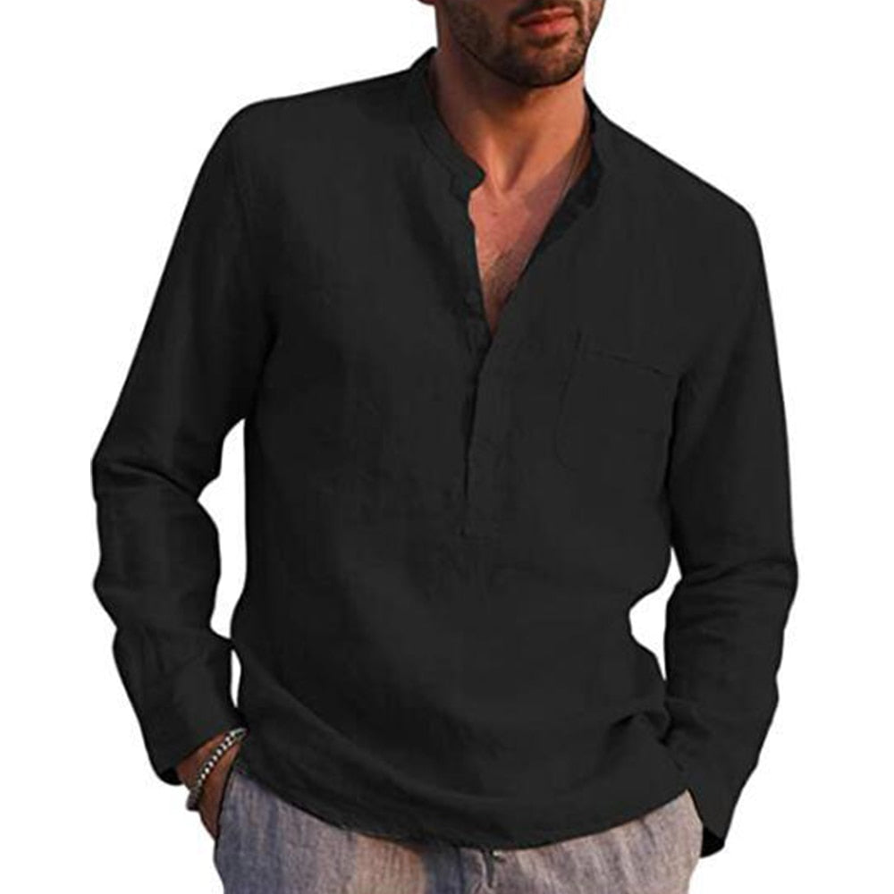 Cotton Linen Hot Sale Mens Long-Sleeved Shirts