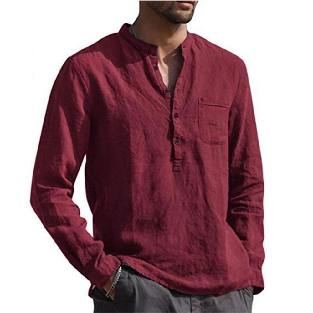 Cotton Linen Hot Sale Mens Long-Sleeved Shirts