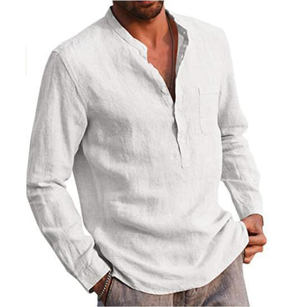 Cotton Linen Hot Sale Mens Long-Sleeved Shirts