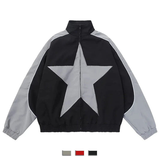 Men Vintage Star Pattern Windbreaker Coat