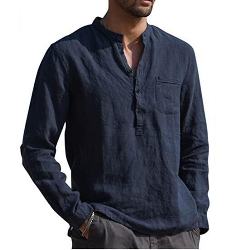 Cotton Linen Hot Sale Mens Long-Sleeved Shirts