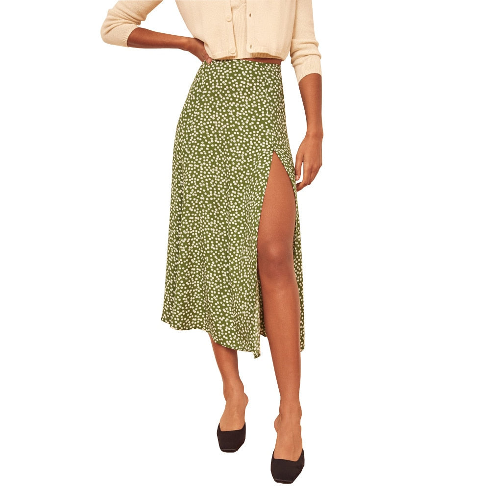 High waist stretch split long A-line skirts