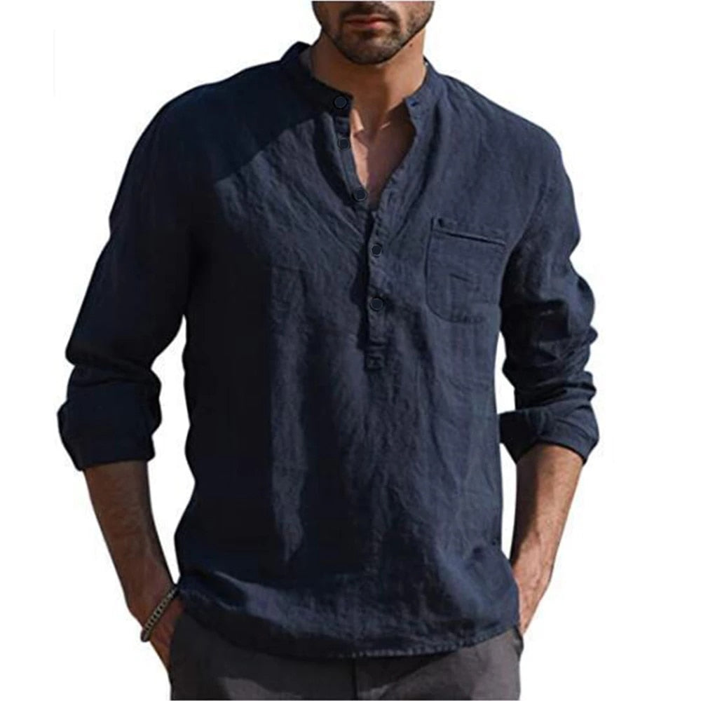 Cotton Linen Hot Sale Mens Long-Sleeved Shirts