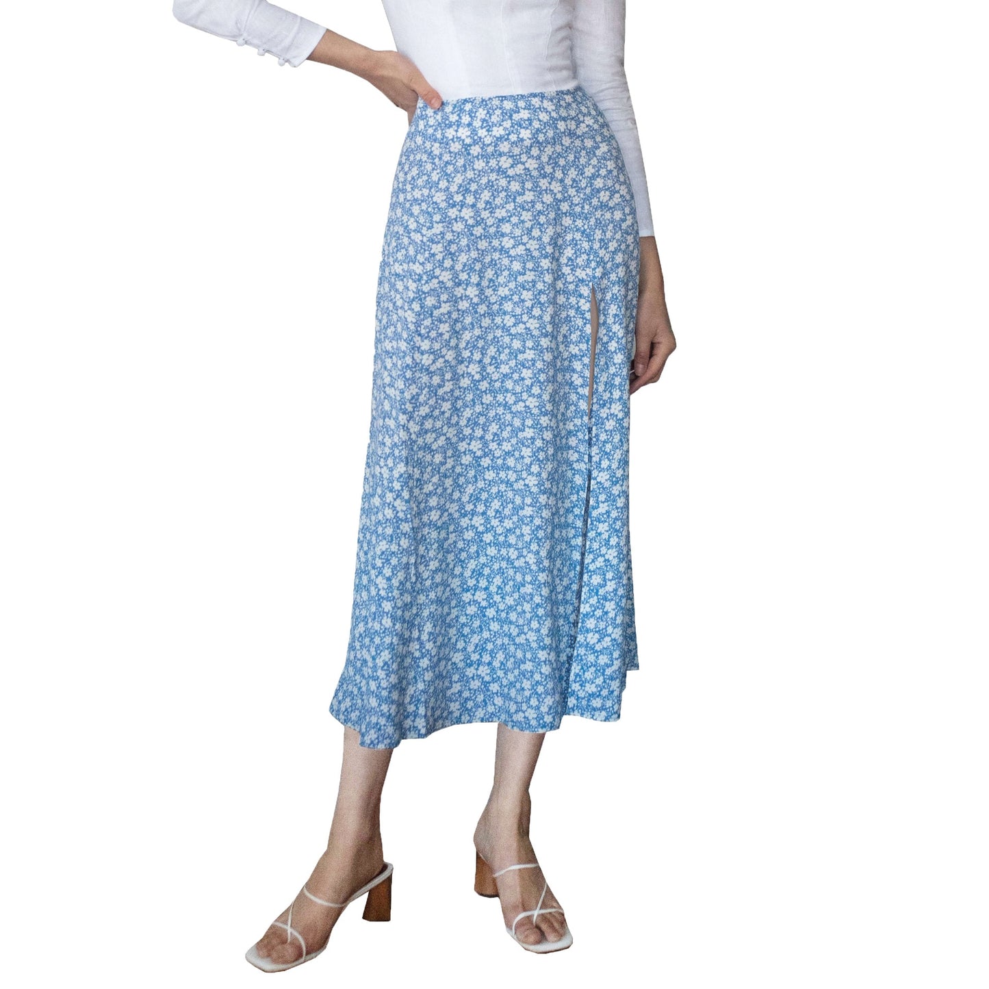 High waist stretch split long A-line skirts