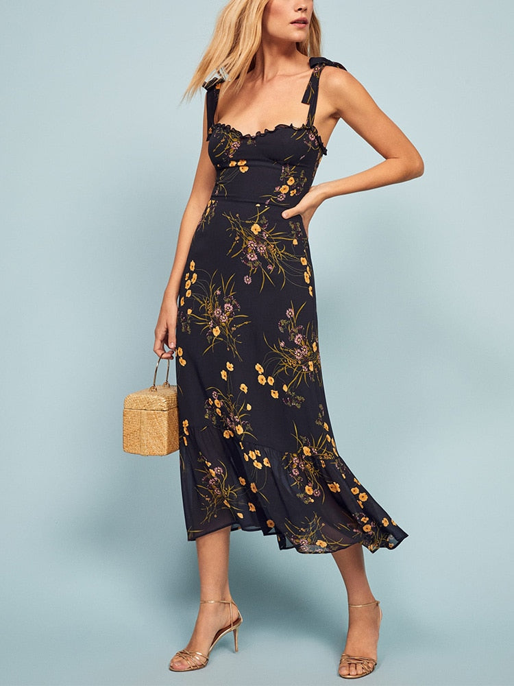 Women Elegant Vintage Floral Dress